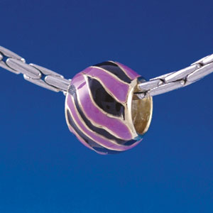 B1379 tlf - Wide Black and Purple Animal Striped Print - Gold Plated Large Hole Bead (6 per package)