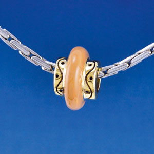 B1411 tlf - Large Spacer - Tan Center - Gold Plated Large Hole Beads (6 per package)