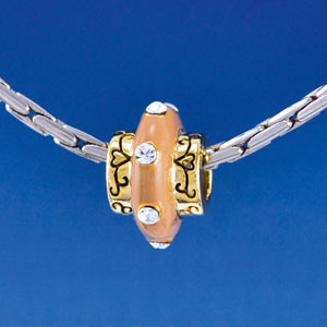 B1412 tlf - Large Spacer - Tan Center with Clear Swarovski Crystals - Gold Plated Large Hole Beads (2 per package)
