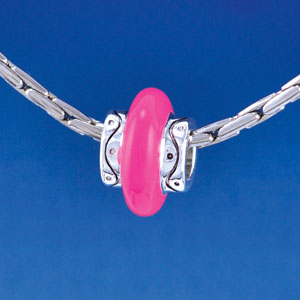 B1414 tlf - Large Spacer - Hot Pink Center - Silver Plated Large Hole Beads (6 per package)