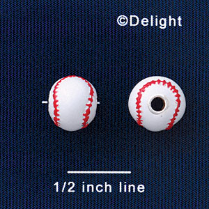 B1422 tlf - 10mm Baseball - Silver Plated Bead (6 per package)