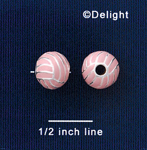 B1424 tlf - 10mm Pink Volleyball/Water Polo - Silver Plated Bead (6 per package)