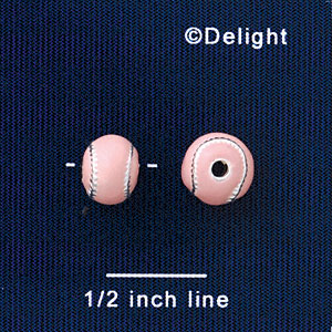 B1425 tlf - 8mm Pink Softball/Baseball - Silver Plated Bead (6 per package)