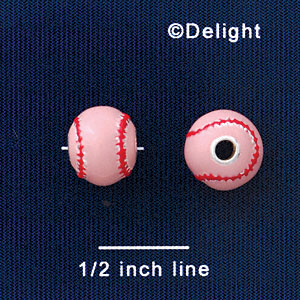 B1426 tlf - 10mm Pink Softball/Baseball - Silver Plated Bead (6 per package)