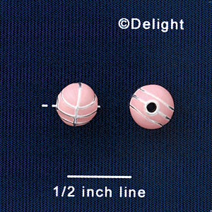 B1431 tlf - 8mm Pink Basketball - Silver Plated Bead (6 per package)