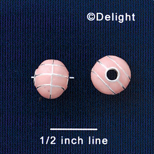 B1432 tlf - 10mm Pink Basketball - Silver Plated Bead (6 per package)