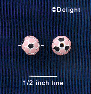 B1435 tlf - 8mm Pink Soccer ball - Silver Plated Bead (6 per package)