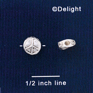 B1441 tlf - 8mm Silver Peace Sign - Silver Plated Bead (6 per package)
