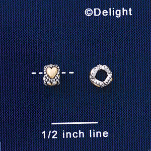 B1447 tlf - 6mm Mini Gold Hearts Band - 2.5mm Hole - Im. Rhodium & Gold Plated Bead (6 per package)