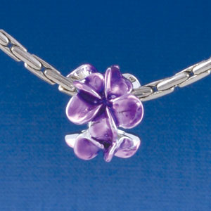 B1457 tlf - Purple Plumerias - Silver Plated Large Hole Beads (6 per package)