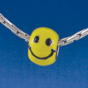 B1463 tlf - Yellow Smiley Face - Silver Plated Large Hole Bead (6 per package)