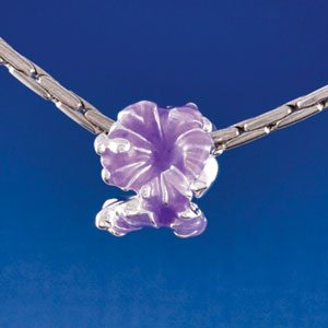 B1470 tlf - Hot Purple Hibiscus Flowers - Silver  Plated Large Hole Bead (6 per package)