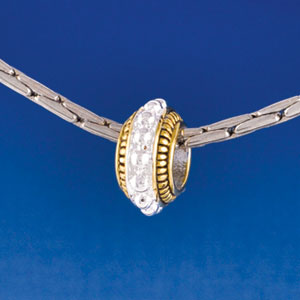 B1472 tlf - Gold Spacer with Silver Beaded Decoration - Im. Rhodium & Gold  Plated Large Hole Bead (6 per package)