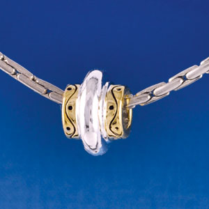 B1473 tlf - Large Gold Spacer with Silver Center - Im. Rhodium & Gold  Plated Large Hole Bead (6 per package)