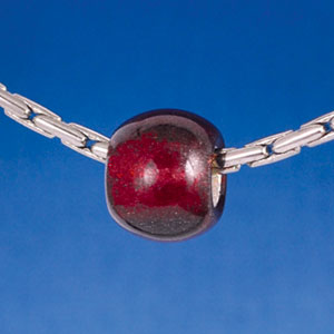 B1483 tlf - 12mm Maroon/Ruby Roller Bead with Silver Lining - Glass Large Hole Bead (6 per package)