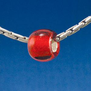 B1484 tlf - 12mm Red Roller Bead with Silver Lining - Glass Large Hole Bead (6 per package)