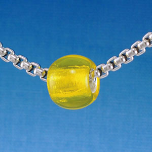 B1486 tlf - 12mm Yellow Roller Bead with Silver Lining - Glass Large Hole Bead (6 per package)