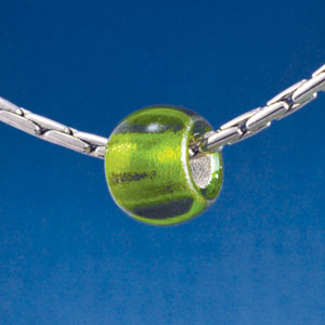 B1487 tlf - 12mm Lime Green - Peridot Roller Bead with Silver Lining - Glass Large Hole Bead (6 per package)