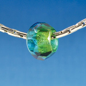 B1502 tlf - 12mm Faceted Green & Blue Zircon - Glass Large Hole Bead (6 per package)