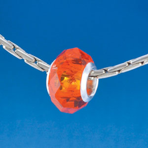 B1507 tlf - Orange Faceted - Glass Large Hole Bead (6 per package)