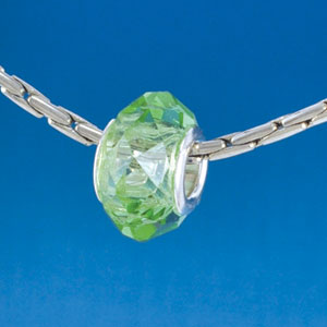 B1518 tlf - Peridot/Lime Green Faceted - Glass Large Hole Bead (6 per package)