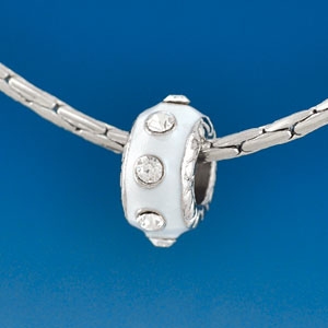 B1528 tlf - Large Spacer - White with Swarovski Crystals - Im. Rhodium Plated Large Hole Bead (2 per package)