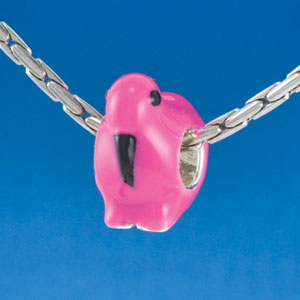 B1529 tlf - Hot Pink Flamingo - Silver Plated Large Hole Bead (2 per package)