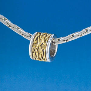 B1530 tlf - Two Tone Celtic Knot Band - Im. Rhodium and Gold Plated Large Hole Bead (6 per package)