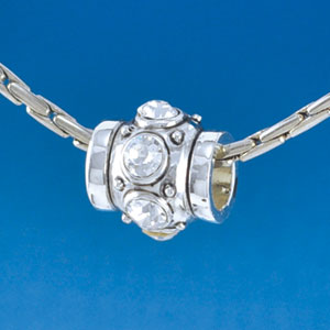 B1532 tlf - Six Clear Swarovski Crystal Barrel with Shoulders - Im. Rhodium Plated Large Hole Bead (2 per package)