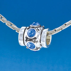 B1533 tlf - Six Sapphire Blue Swarovski Crystal Barrel with Shoulders - Im. Rhodium Plated Large Hole Bead (2 per package)