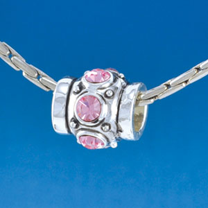 B1534 tlf - Six Pink Swarovski Crystal Barrel with Shoulders - Im. Rhodium Plated Large Hole Bead (2 per package)