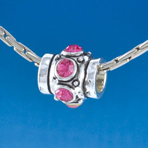 B1535 tlf - Six Hot Pink Swarovski Crystal Barrel with Shoulders - Im. Rhodium Plated Large Hole Bead (2 per package)