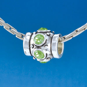 B1536 tlf - Six Lime Green Swarovski Crystal Barrel with Shoulders - Im. Rhodium Plated Large Hole Bead (2 per package)