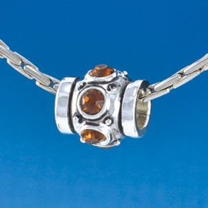 B1537 tlf - Six Brown Swarovski Crystal Barrel with Shoulders - Im. Rhodium Plated Large Hole Bead (2 per package)