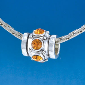 B1538 tlf - Six Topaz Swarovski Crystal Barrel with Shoulders - Im. Rhodium Plated Large Hole Bead (2 per package)