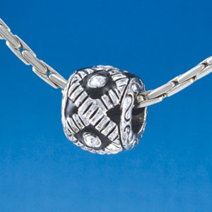 B1539 tlf - Diagonal Banded Barrel with Clear Swarovski Crystals - Im. Rhodium Plated Large Hole Bead (2 per package)