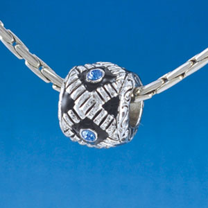 B1540 tlf - Diagonal Banded Barrel with Sapphire Blue Swarovski Crystals - Im. Rhodium Plated Large Hole Bead (2 per package)