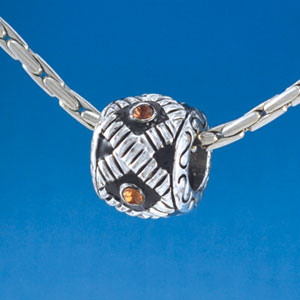 B1544 tlf - Diagonal Banded Barrel with Brown Swarovski Crystals - Im. Rhodium Plated Large Hole Bead (2 per package)