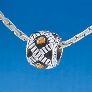 B1545 tlf - Diagonal Banded Barrel with Topaz Swarovski Crystals - Im. Rhodium Plated Large Hole Bead (2 per package)