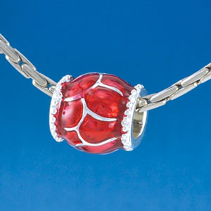 B1547 tlf - Translucent Red Giraffe Animal Print - Silver Plated Large Hole Bead (2 per package)
