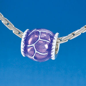 B1548 tlf - Translucent Purple Giraffe Animal Print - Silver Plated Large Hole Bead (2 per package)