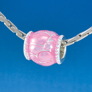 B1550 tlf - Translucent Pink Giraffe Animal Print - Silver Plated Large Hole Bead (2 per package)