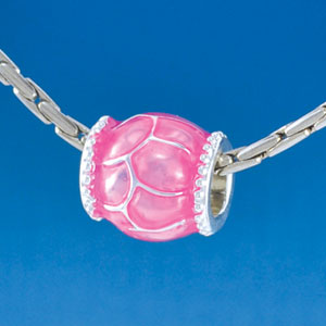 B1551 tlf - Translucent Hot Pink Giraffe Animal Print - Silver Plated Large Hole Bead (2 per package)