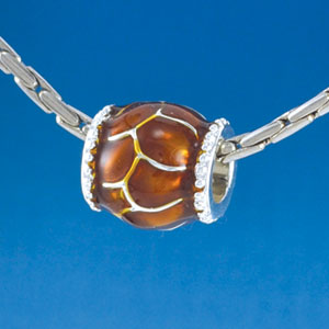 B1554 tlf - Translucent Brown Giraffe Animal Print - Silver Plated Large Hole Bead (2 per package)