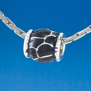 B1555 tlf - Black Giraffe Animal Print - Silver Plated Large Hole Bead (2 per package)