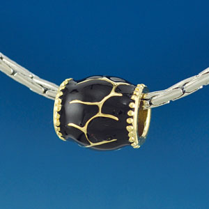 B1558 tlf - Black Giraffe Animal Print - Gold Plated Large Hole Bead (2 per package)