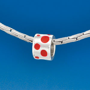 B1571 tlf - Red Polka Dots Band - Silver Plated Large Hole Bead (6 per package)