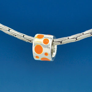 B1572 tlf - Orange Polka Dots Band - Silver Plated Large Hole Bead (6 per package)