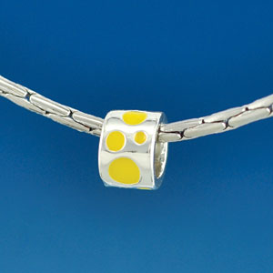 B1573 tlf - Yellow Polka Dots Band - Silver Plated Large Hole Bead (6 per package)