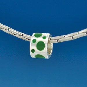 B1574 tlf - Green Polka Dots Band - Silver Plated Large Hole Bead (6 per package)